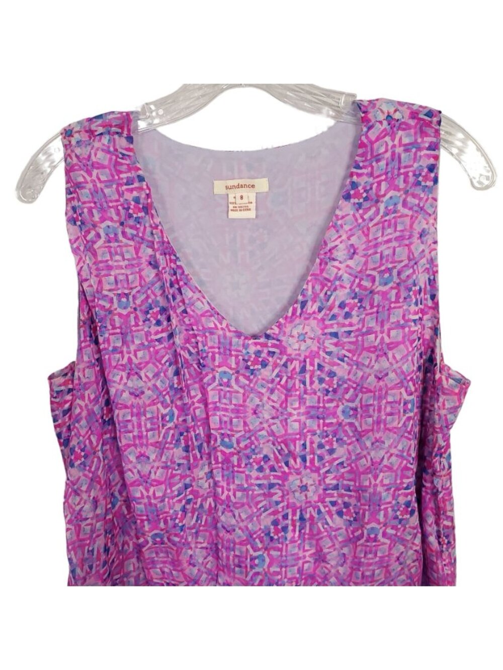 Sundance Size 8 Dress Silk Chiffon Sleeveless Sheer Mosaic Overlay Boho Festival - Picture 3 of 11